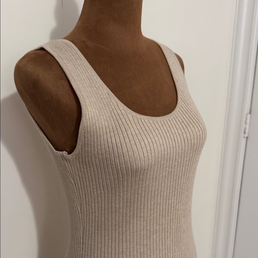 Pink Rose Cream Ribbed Midi Dress - Picture 4 of 5
